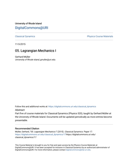 05. Lagrangian Mechanics I