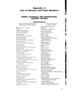 List of Advisors and Panel Members
