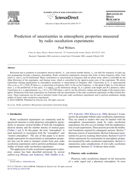 Prediction of Uncertainties in Atmospheric Properties Measured by Radio Occultation Experiments