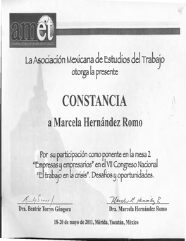 CONSTANCIA ~~ a Marcela Hernández Romo