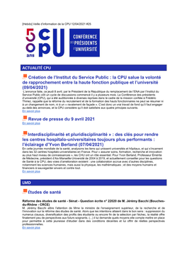 ACTUALITÉ CPU Création De L'institut Du Service Public