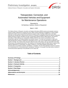 Teleoperated, Connected, and Automated Vehicles and Equipment for Maintenance Operations