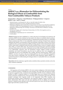 AKR1C1 As a Biomarker for Differentiating the Biological Effects of Combustible from Non-Combustible Tobacco Products