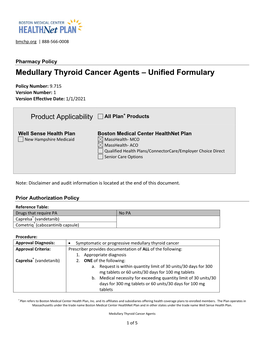 Medullary Thyroid Cancer Agents – Unified Formulary