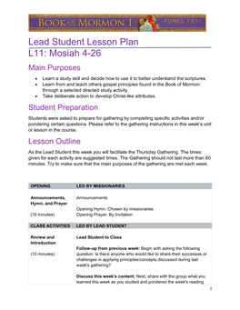 Lead Student Lesson Plan L11: Mosiah 4-26 Main Purposes