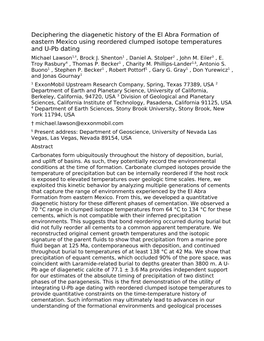 Deciphering the Diagenetic History of the El Abra Formation of Eastern Mexico Using Reordered Clumped Isotope Temperatures and U-Pb Dating Michael Lawson1,†, Brock J