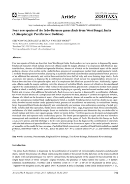 Four New Species of the Indo-Burmese Genus Badis from West Bengal, India (Actinopterygii: Perciformes: Badidae)