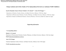 Design, Synthesis and in Silico Studies of New Quinazolinone Derivatives As Antitumor PARP-1 Inhibitors