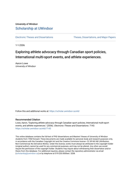 Exploring Athlete Advocacy Through Canadian Sport Policies, International Multi-Sport Events, and Athlete Experiences