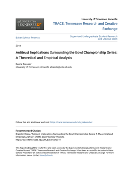Antitrust Implications Surrounding the Bowl Championship Series: a Theoretical and Empirical Analysis