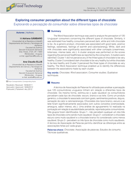 Exploring Consumer Perception About the Different Types of Chocolate Explorando a Percepção Do Consumidor Sobre Diferentes Tipos De Chocolate