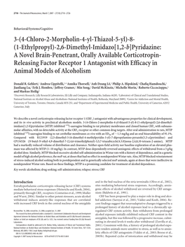 A Novel Brain-Penetrant, Orally Available Corticotropin- Releasing Factor Receptor 1 Antagonist with Efficacy in Animal Models of Alcoholism