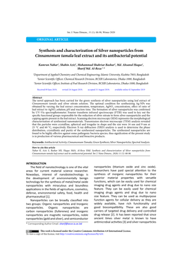 Synthesis and Characterization of Silver Nanoparticles from Cinnamomum Tamala Leaf Extract and Its Antibacterial Potential