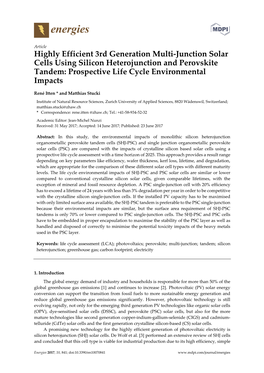 Highly Efficient 3Rd Generation Multi-Junction Solar Cells Using Silicon Heterojunction and Perovskite Tandem: Prospective Life Cycle Environmental Impacts