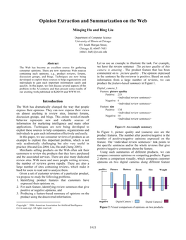 Opinion Extraction and Summarization on the Web Minqing