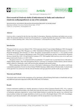 First Record of Lindernia Dubia (Linderniaceae) in India and Reduction of Lindernia Nelliyampathiensis As One of Its Synonyms