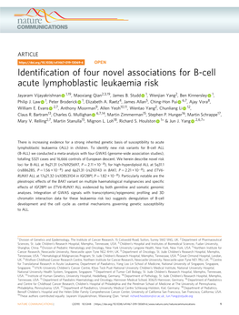 Identification of Four Novel Associations for B-Cell Acute