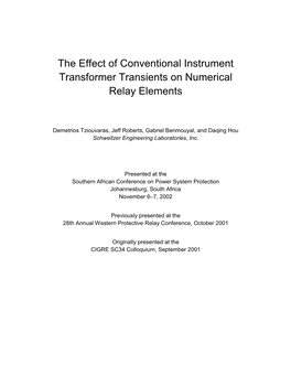 The Effect of Conventional Instrument Transformer Transients on Numerical Relay Elements