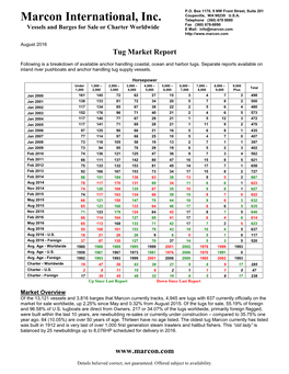 Marcon International, Inc. Telephone (360) 678 8880 Fax (360) 678-8890 Vessels and Barges for Sale Or Charter Worldwide E Mail: Info@Marcon.Com