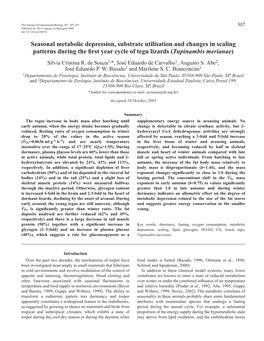 Seasonal Metabolic Depression, Substrate Utilisation and Changes In