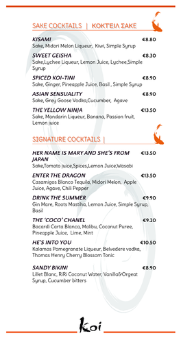 Koi Drinks Menu