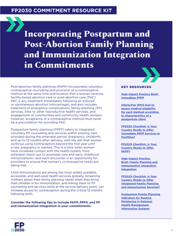 Incorporating Postpartum and Post-Abortion Family Planning and Immunization Integration in Commitments