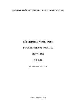 Répertoire Numérique (1277-1830) 5 J 1-38