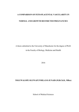 A Comparison of Feto-Placental Vascularity In