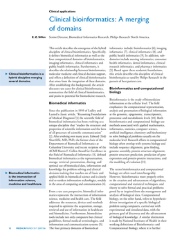 Clinical Bioinformatics: a Merging of Domains