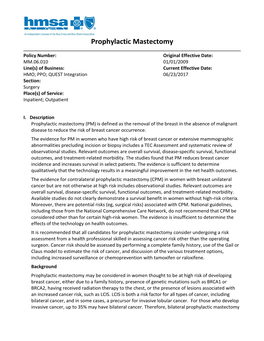 Prophylactic Mastectomy