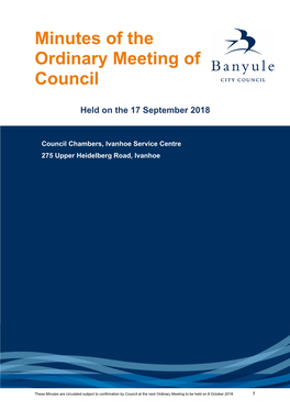 Minutes of the Ordinary Meeting of Council