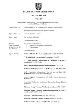 Consolidated Order Paper 16Th January 2018