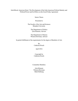 The Development of the Irish-American Political Identity and Political Power and Its Effects on the Good Friday Agreement