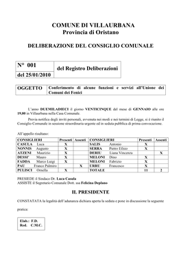 001 Del Registro Deliberazioni Del 25/01/2010