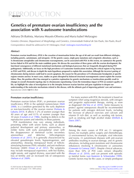 Genetics of Premature Ovarian Insufficiency and the Association with X-Autosome Translocations