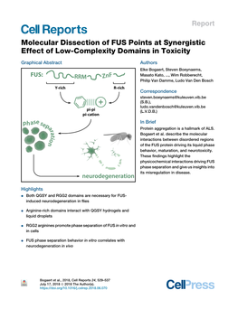 Molecular Dissection of FUS Points at Synergistic Effect of Low-Complexity Domains in Toxicity