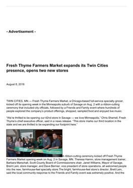 Fresh Thyme Farmers Market Expands Its Twin Cities Presence, Opens Two New Stores