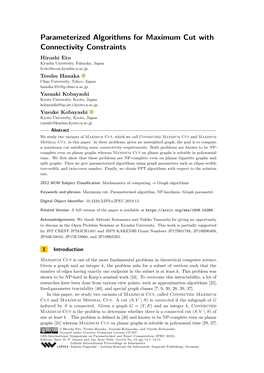 Parameterized Algorithms for Maximum Cut With