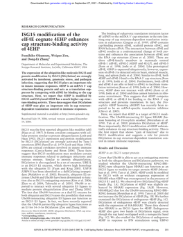 ISG15 Modification of the Eif4e Cognate 4EHP Enhances Cap Structure-Binding Activity of 4EHP