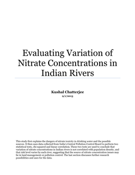 Evaluating Variation of Nitrate Concentrations in Indian Rivers