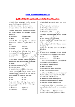 Questions on Current Affairs of April 2015