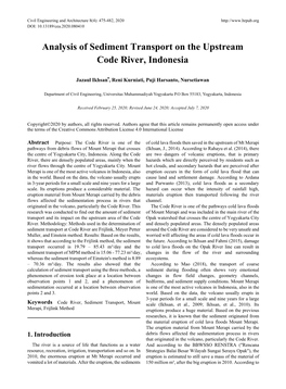 Analysis of Sediment Transport on the Upstream Code River, Indonesia