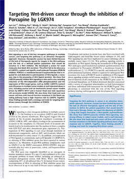 Targeting Wnt-Driven Cancer Through the Inhibition of Porcupine by LGK974