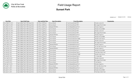 Field Usage Report Parks & Recreation Sunset Park