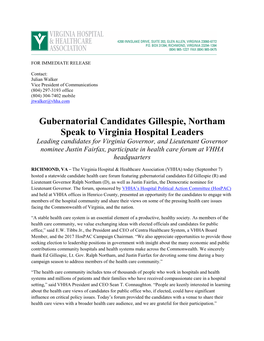 Gubernatorial Candidates Gillespie, Northam Speak to Virginia Hospital