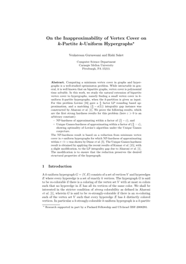 On the Inapproximability of Vertex Cover on K-Partite K-Uniform Hypergraphs?