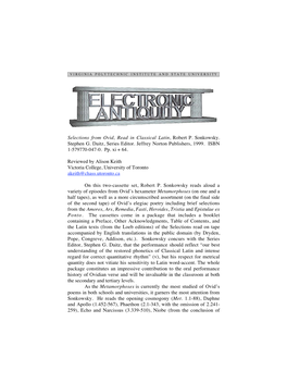 Selections from Ovid, Read in Classical Latin, Robert P. Sonkowsky. Stephen G. Daitz, Series Editor. Jeffrey Norton Publishers, 1999