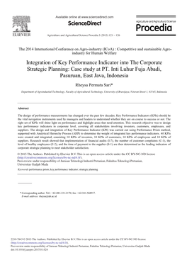 Integration of Key Performance Indicator Into the Corporate Strategic Planning: Case Study at PT