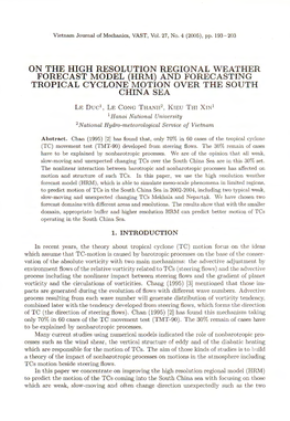 (Hrm) and Forecasting Tropical Cyclone Motion Over the South China Sea