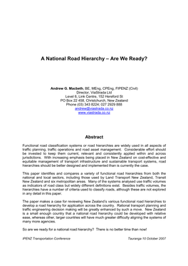 A National Road Hierarchy – Are We Ready?